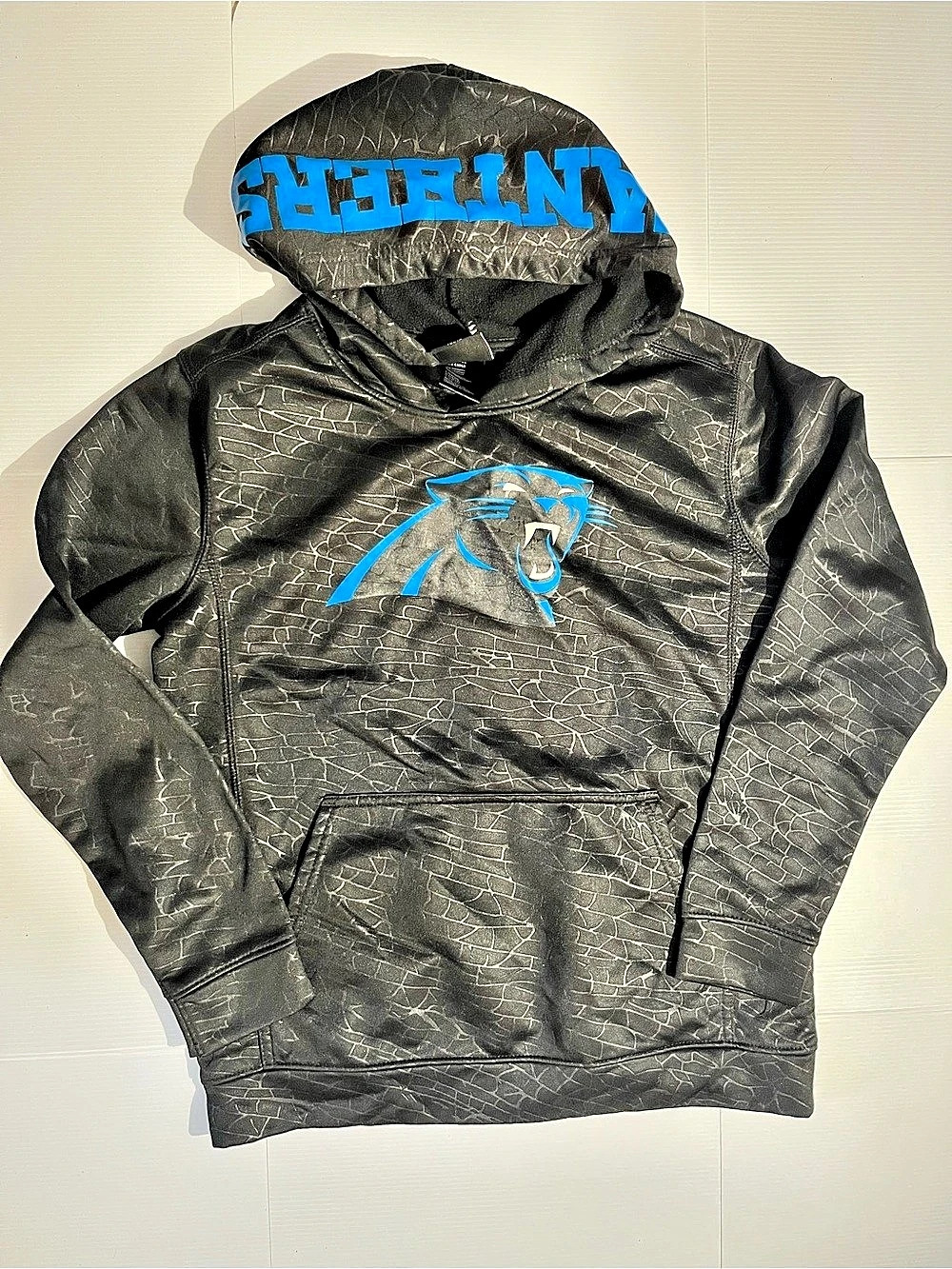 NFL Team Apparel Carolina Panthers Youth Black Brick Pattern Hoodie Sweatshirt